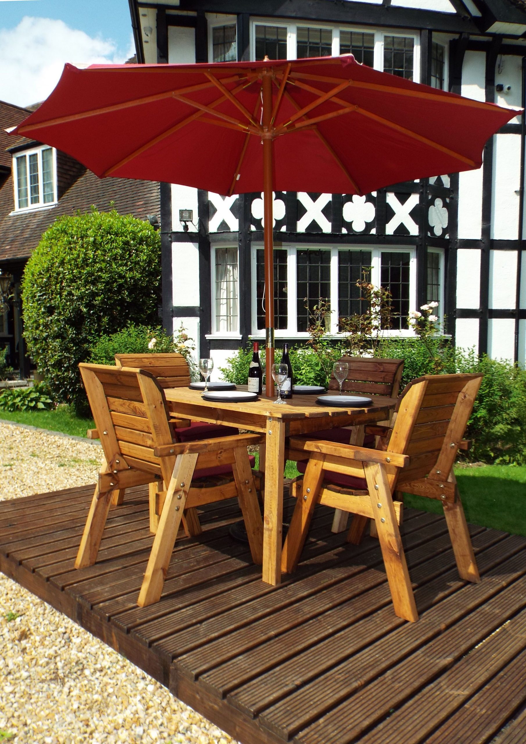 Four Seater Hardwood Rectangular Outdoor Table and Chair Set - Timber