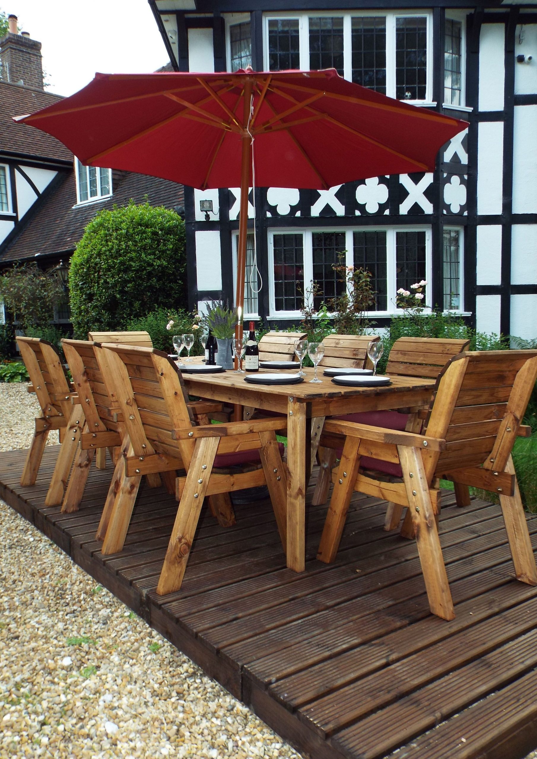 Eight Seater Solid Wood Rectangular Garden / Patio Table and Chairs Set