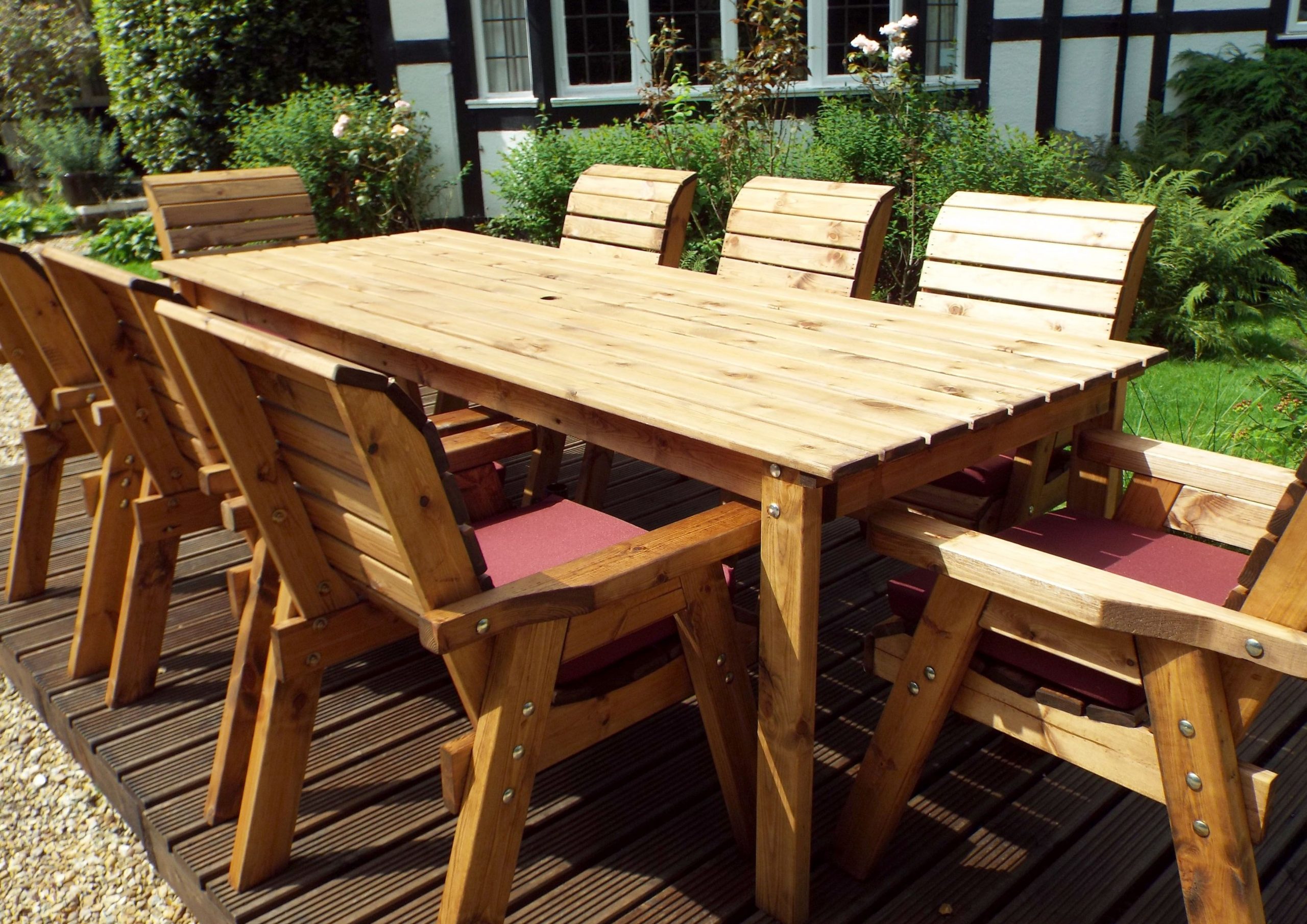 Eight Seater Solid Wood Rectangular Garden Patio Table And Chairs Set 