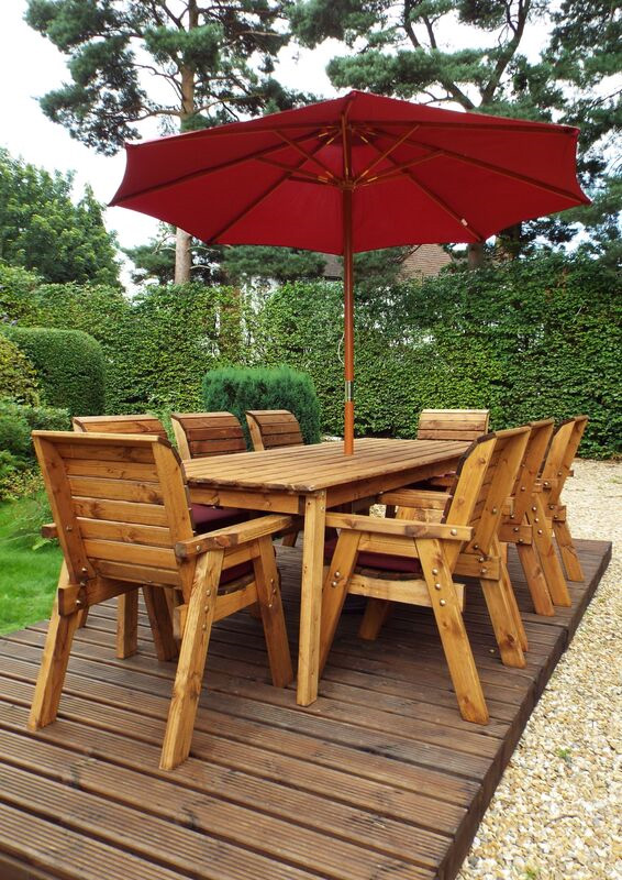 Eight Seater Solid Wood Rectangular Garden / Patio Table and Chairs Set ...