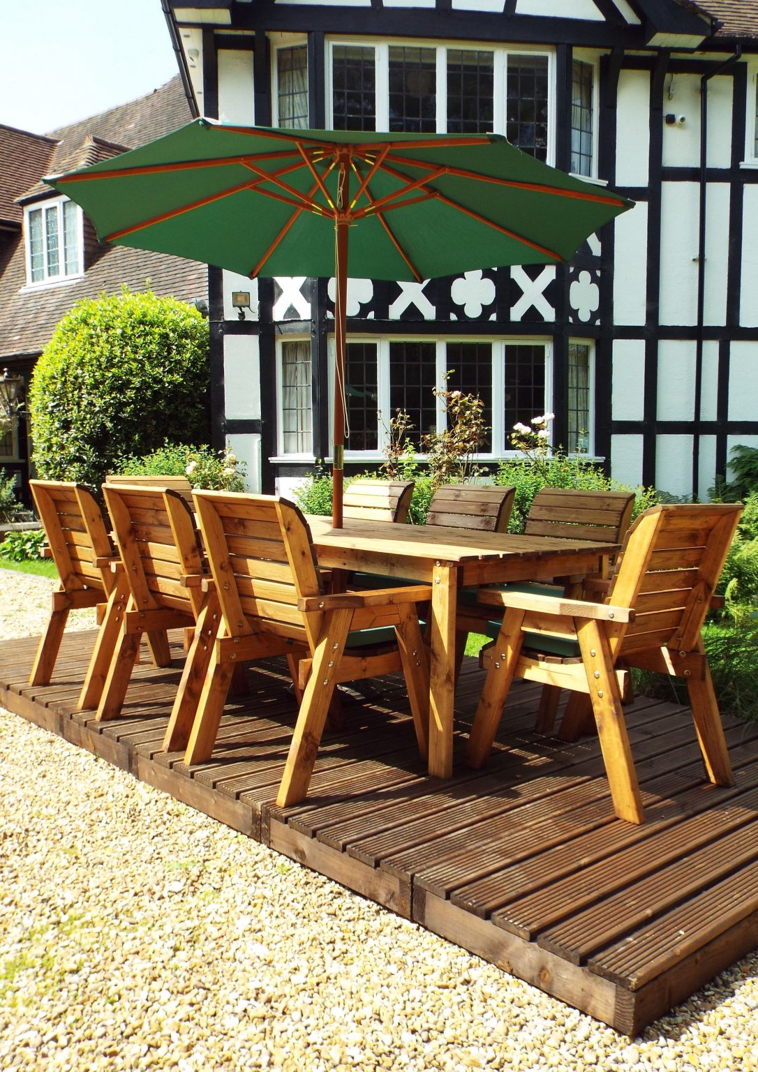 Eight Seater Solid Wood Rectangular Garden / Patio Table and Chairs Set