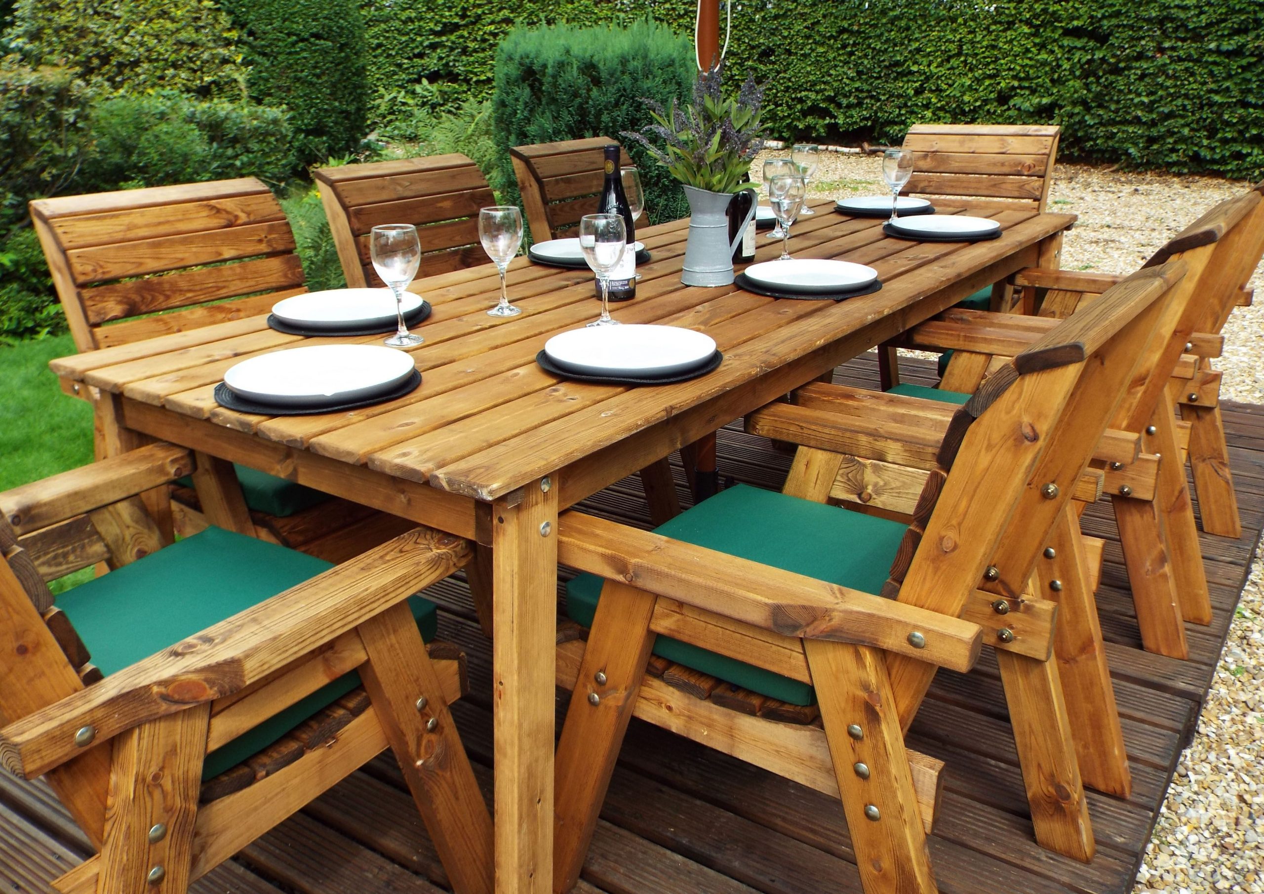 Eight Seater Solid Wood Rectangular Garden / Patio Table and Chairs Set