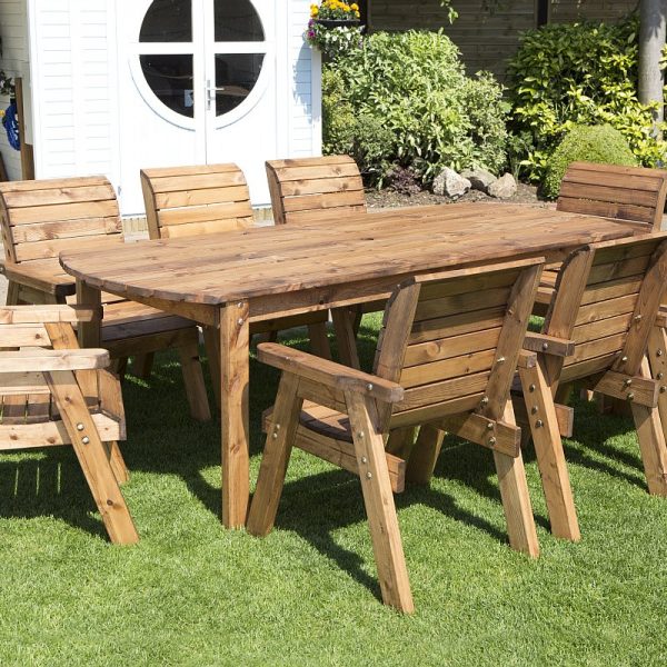 Eight Seater Solid Wood Rectangular Garden   Patio Table And Chairs Set 