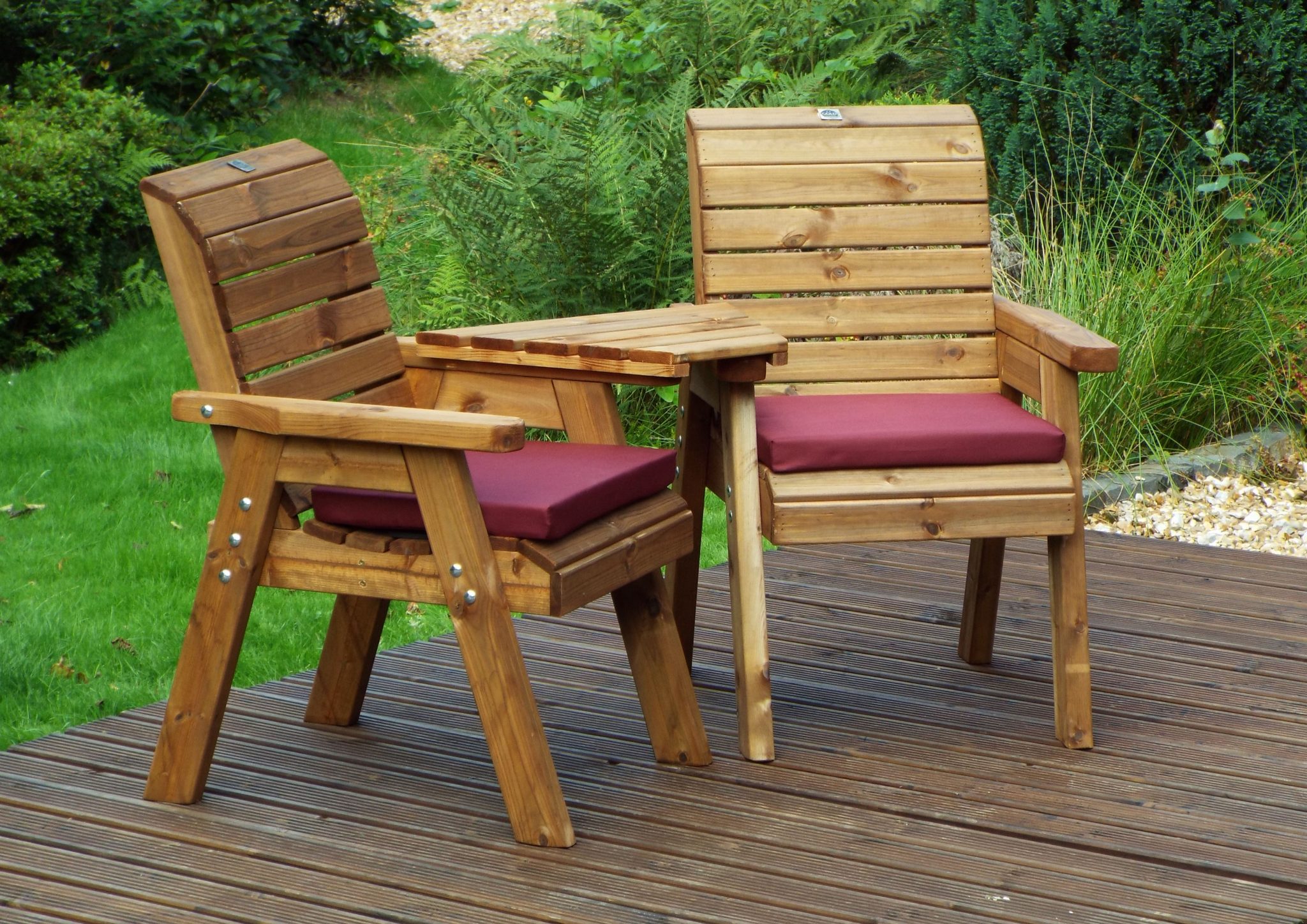 Solid Wood Garden / Patio 2 Seater Set With Removable Angled Drinks 