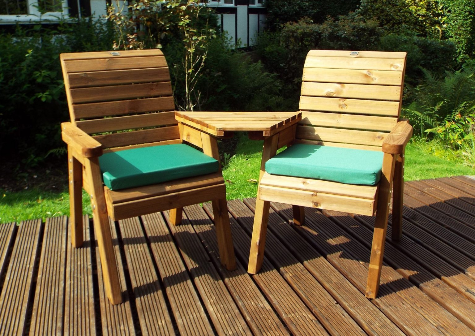 Solid Wood Garden / Patio 2 Seater Set With Removable Angled Drinks