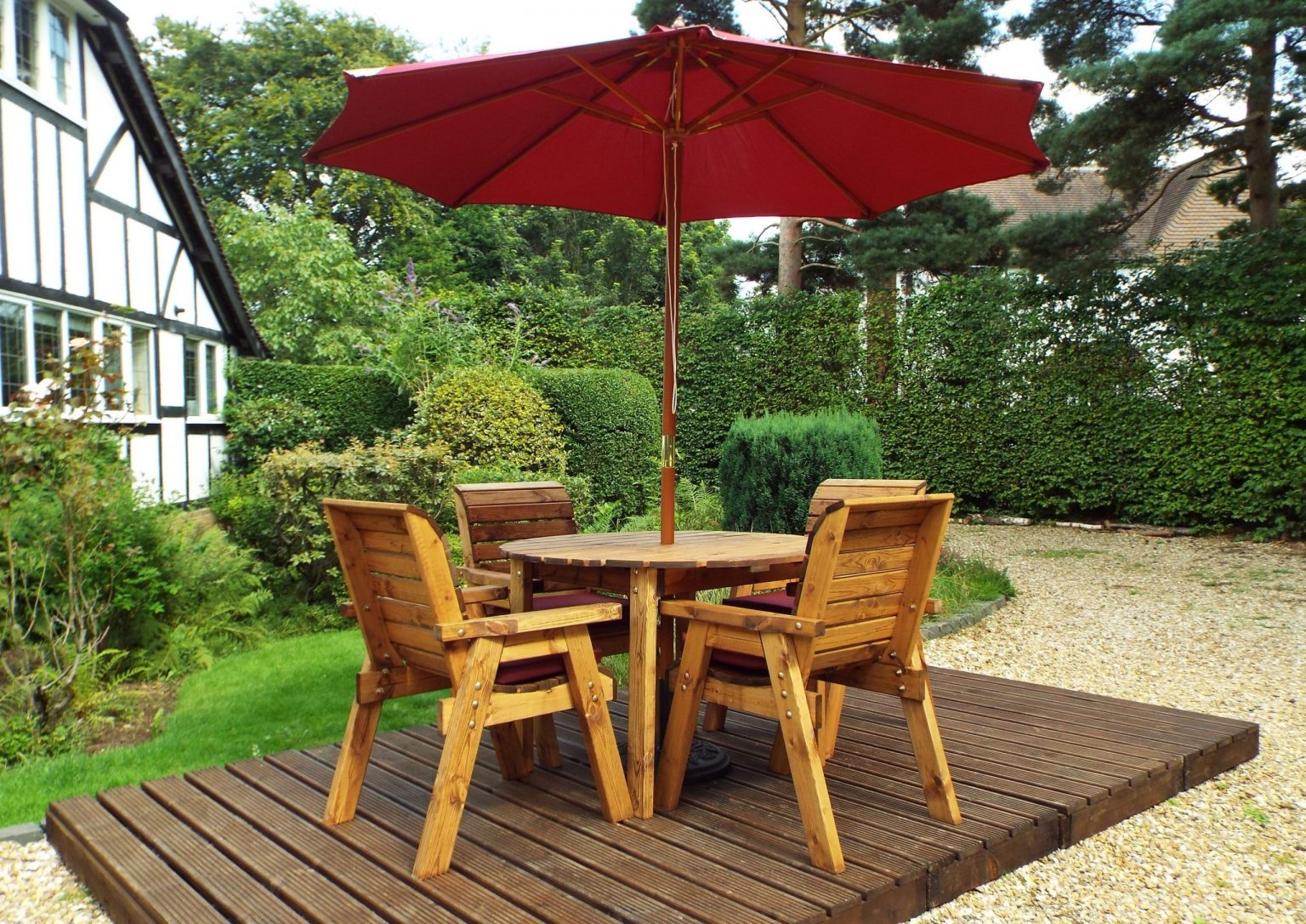 Four Seater Circular Table and Four Chairs Dining Set Timber Furniture