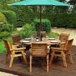 Deluxe Six Seater Circular Table Set in Green, Burgundy or Gray cushions and parasol