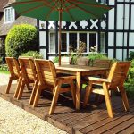 Eight Seater Solid Wood Rectangular Garden / Patio Table and Chairs Set