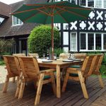 8 Seater Deluxe Square Table Set (6 Chairs / 1 Bench) with parasol and cushions