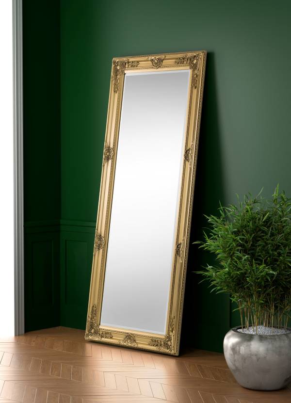 Palais-Gold Lean to Dress Mirror placed in a room