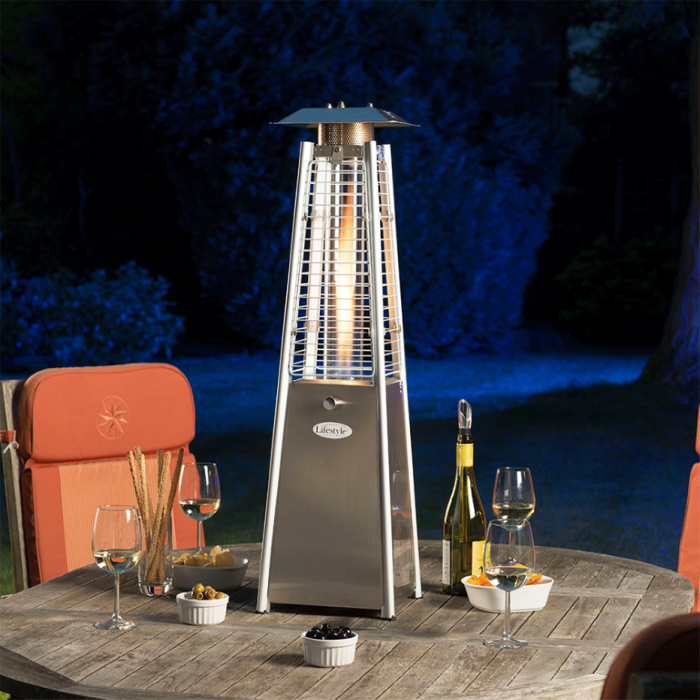 Lifestyle Chantico Tabletop Flame Heater outside on a table